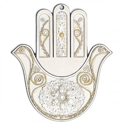 Silver Color Dove Wall Hamsa by Ester Shahaf