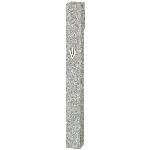 Silver Glitter Aluminum Mezuzah Case with Silver Shin