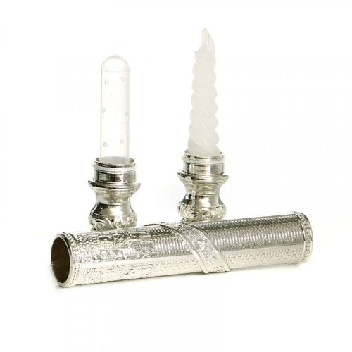 Silver Plated 2-Piece Havdalah Wand, Candle & Spice Holder - Jerusalem Design