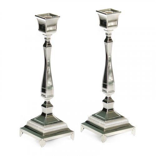 Silver Plated Gleaming Small Shabbat Candlesticks - Classic Design