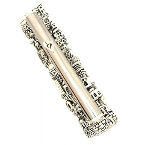 Silver Plated Round Jerusalem Mezuzah