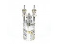 Silver Plated with Gold Accents Cylinder Torah Case with Scroll Replica - Large