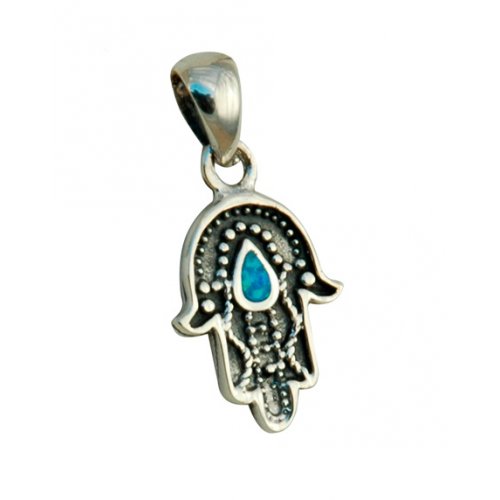 Silver and Opal Drop Hamsa Pendant