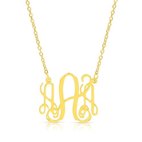 Silver or Gold Plated Stainless Steel Necklace with Ornate Initial Letter Pendant