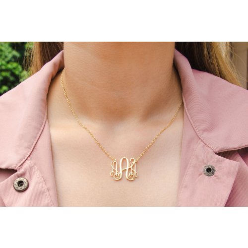 Silver or Gold Plated Stainless Steel Necklace with Ornate Initial Letter Pendant