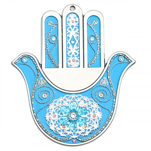 Sky Blue Dove Wall Hamsa by Ester Shahaf