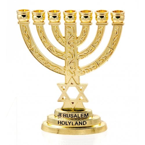 Small Decorative 7-Branch Menorah with Star of David & Breastplate, Gold - 4