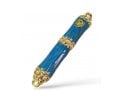 Small Metal and Pewter Mezuzah Case with Band of Gleaming Stones, Enamel - Color Choice