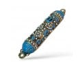 Small Pewter Mezuzah Case with Stones Enamel and Swirl Design - Choice of Colors