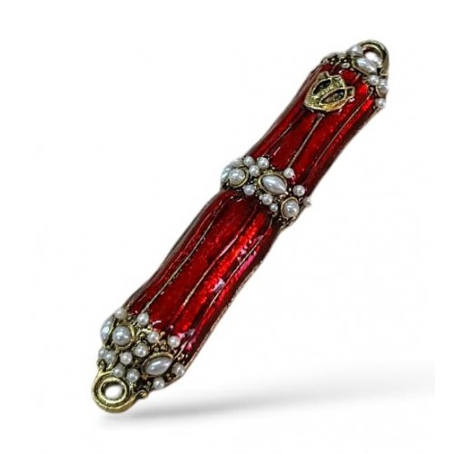 Small Pewter and Metal Mezuzah Case with Gleaming Stones, Enamel - Choice of Colors