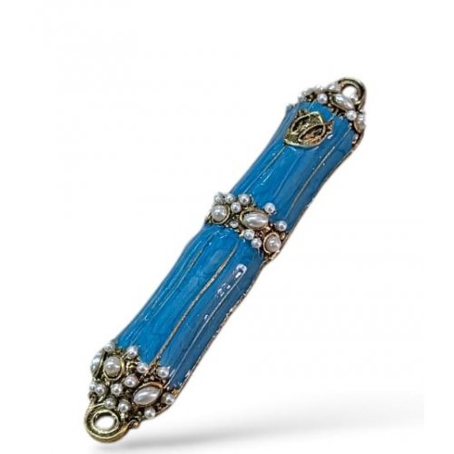 Small Pewter and Metal Mezuzah Case with Gleaming Stones, Enamel - Choice of Colors