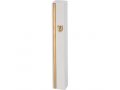 Smooth Stone-Like White Mezuzah Case with Gold Stripe and Gold Shin