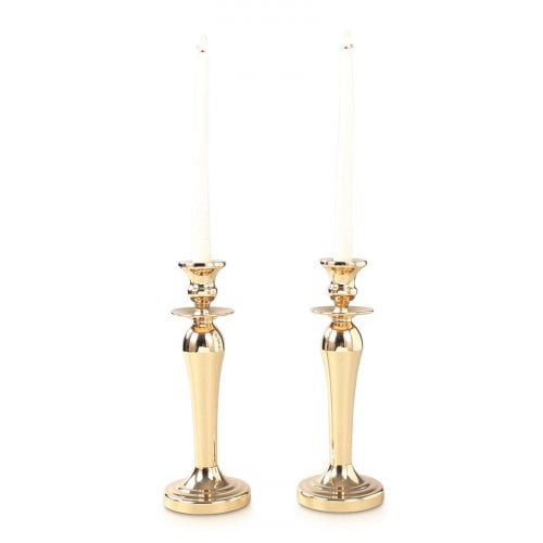 Stainless Steel Gold Candlesticks, Gleaming Smooth Surface - Medium Height