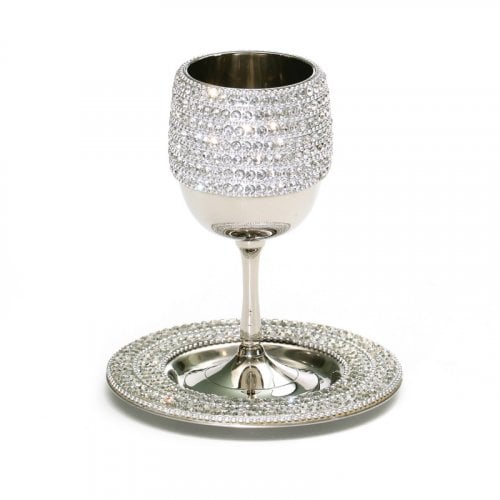 Stainless Steel Kiddush Cup on Stem Set - Diamond Design