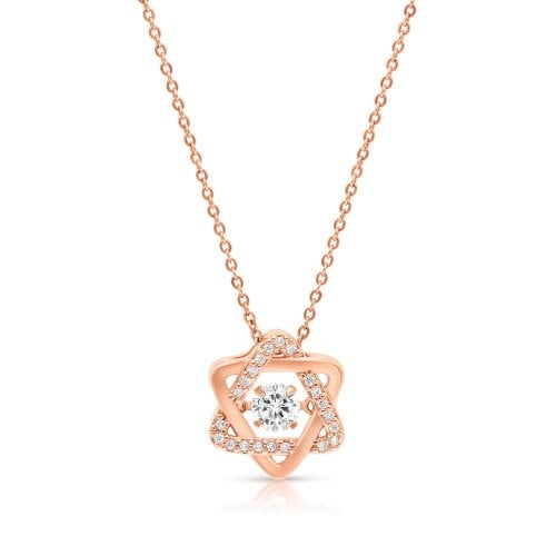 Stainless Steel Pendant Necklace, Rose-Gold Plate - Star of David with Zircons