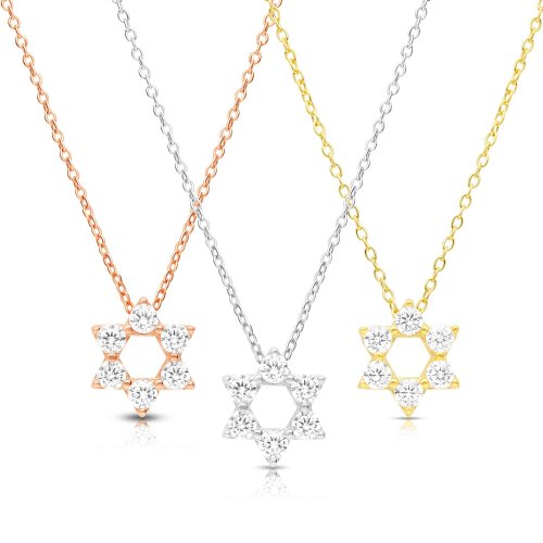 Star of David Pendant on Rose-Gold Plated Sterling Silver Necklace - Zircons