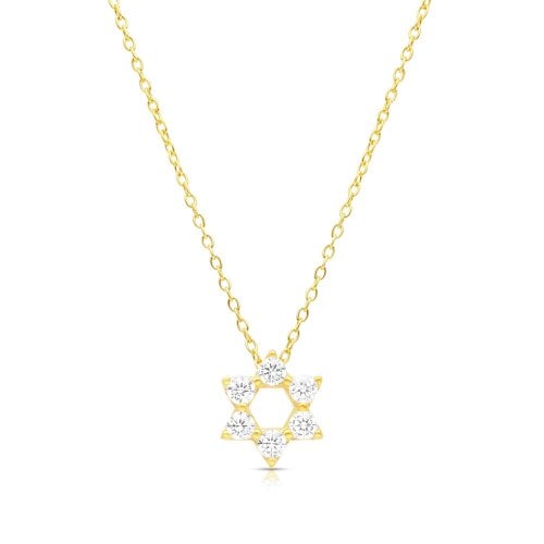 Star of David Pendant on Yellow-Gold Plated Sterling Silver Necklace - Zircons