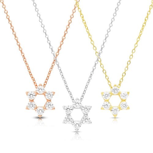 Star of David Pendant on Yellow-Gold Plated Sterling Silver Necklace - Zircons