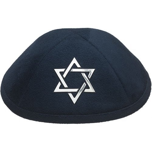 Star of David on Navy Suede Like Kippah