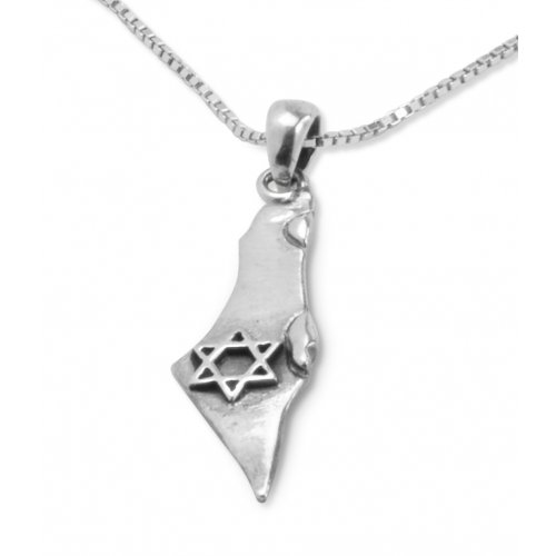 Star of David on Outline of Israel - 925 Sterling Silver Necklace Pendant