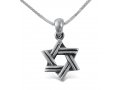 Star of David with Cut Line Design, 925 Sterling Silver Pendant Necklace