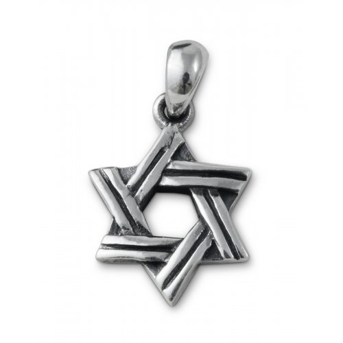 Star of David with Cut Line Design, 925 Sterling Silver Pendant Necklace