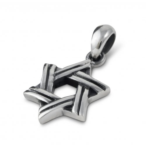 Star of David with Cut Line Design, 925 Sterling Silver Pendant Necklace