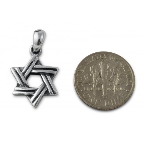 Star of David with Cut Line Design, 925 Sterling Silver Pendant Necklace