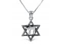 Star of David with Hebrew Chai, 925 Sterling Silver Pendant Necklace