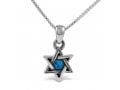 Star of David with Small Cultured Opal, 925 Sterling Silver Pendant Necklace