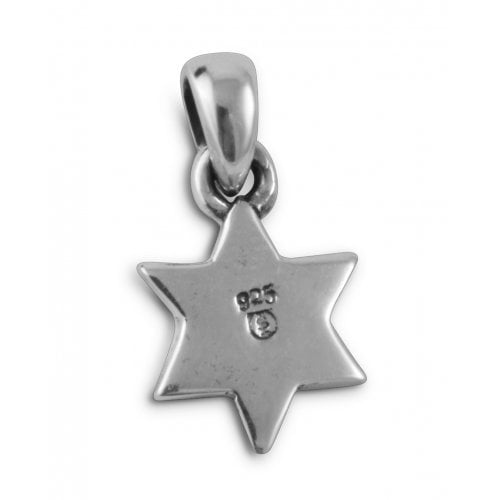 Star of David with Small Cultured Opal, 925 Sterling Silver Pendant Necklace