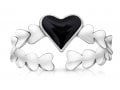 Sterling Silver Adjustable Ring of Hearts - Black Heart in Center