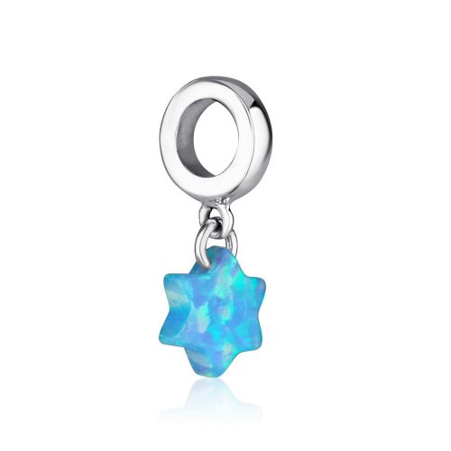 Sterling Silver Charm with Hanging Blue Opal Pendant - Star of David