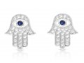 Sterling Silver Hamsa Stud Earrings with Blue and White Zircons - Option Gold