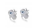 Sterling Silver Hamsa Stud Earrings with Blue and White Zircons - Option Gold