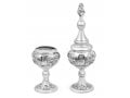 Sterling Silver Havdalah Set Spice Box and Candle Holder - Floral Design