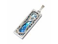 Sterling Silver Mezuzah Pendant Necklace with Filigree and Roman Glass