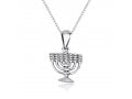 Sterling Silver Necklace with 7-Branch Temple Menorah Image Pendant