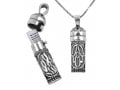 Sterling Silver Necklace with Mezuzah and Scroll Pendant HaEsh Sheli - My Fire & Hamsa