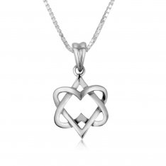 Sterling Silver Pendant Necklace, Interlocking Hearts Forming Star of David