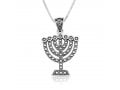 Sterling Silver Pendant Necklace, Seven Branch Menorah  Beaded Artwork Design