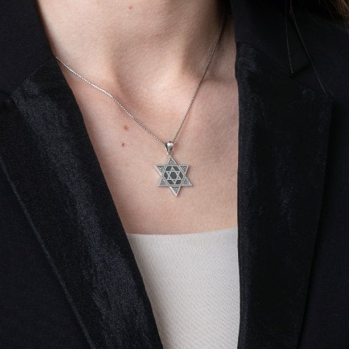 Sterling Silver Pendant, One-Within-Another Star of David  Beaded Artwork