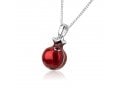 Sterling Silver Pomegranate Pendant Necklace with Red Enamel and Garnet Stones