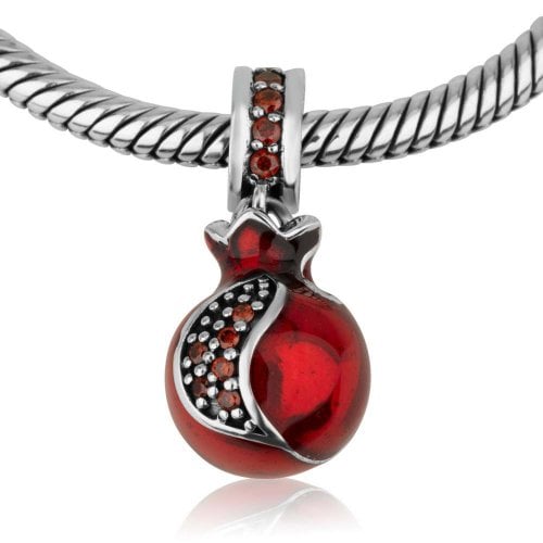 Sterling Silver Red Pomegranate Charm with stones