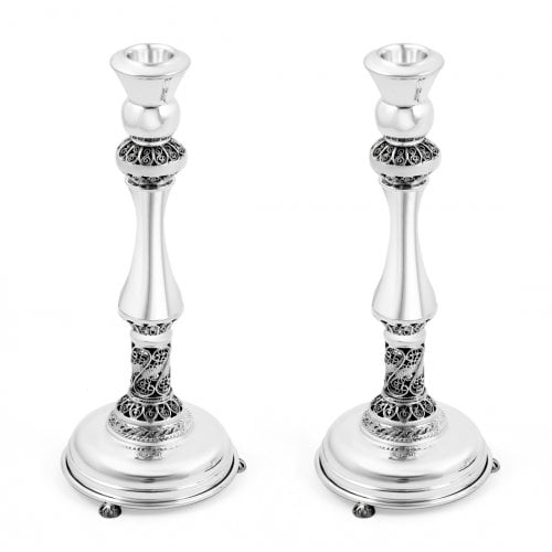 Sterling Silver Shabbat Candlesticks - Filigree Design