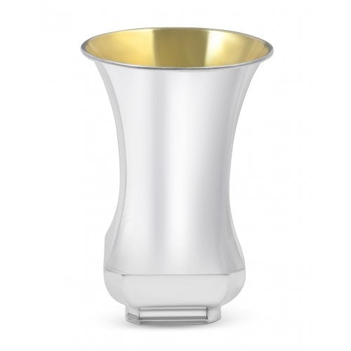 Sterling Silver Shabbat Kiddush Cup and Square Plate - Curving Design