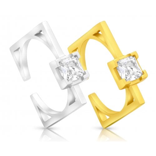 Sterling Silver Square Ring with Zircons - Choose Gold Plate or Sterling Silver