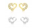 Sterling Silver Stud Earrings with Zircons, Heart Shape - Gold Plated or Silver