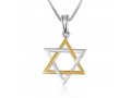 Sterling Silver and Gold Plated Pendant Necklace  Interlocking Stars of David