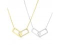 Sterling Silver or Yellow Gold Necklace with Zircon Pendant of Linked Rectangles